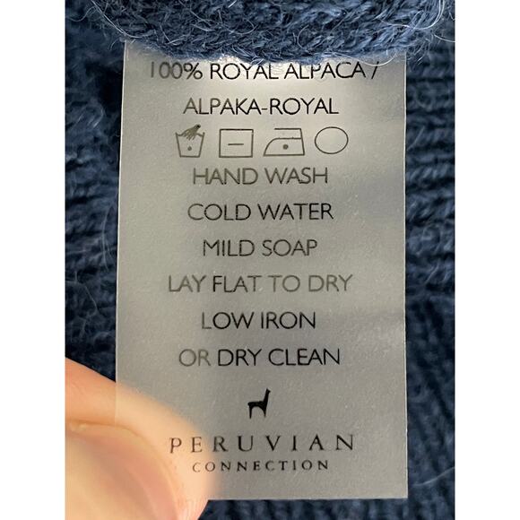 Peruvian Connection 100% Royal Alpaca Blue Sweater Small Long Sleeve Crop - Picture 9 of 9
